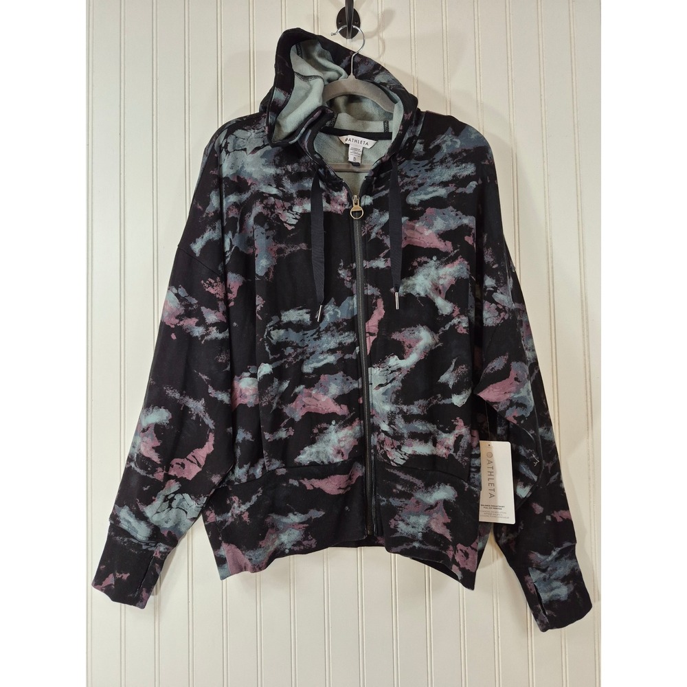 NWT Athleta Sweatshirt Full Zip Printed Hoodie Black Purple 
Camo XL Active